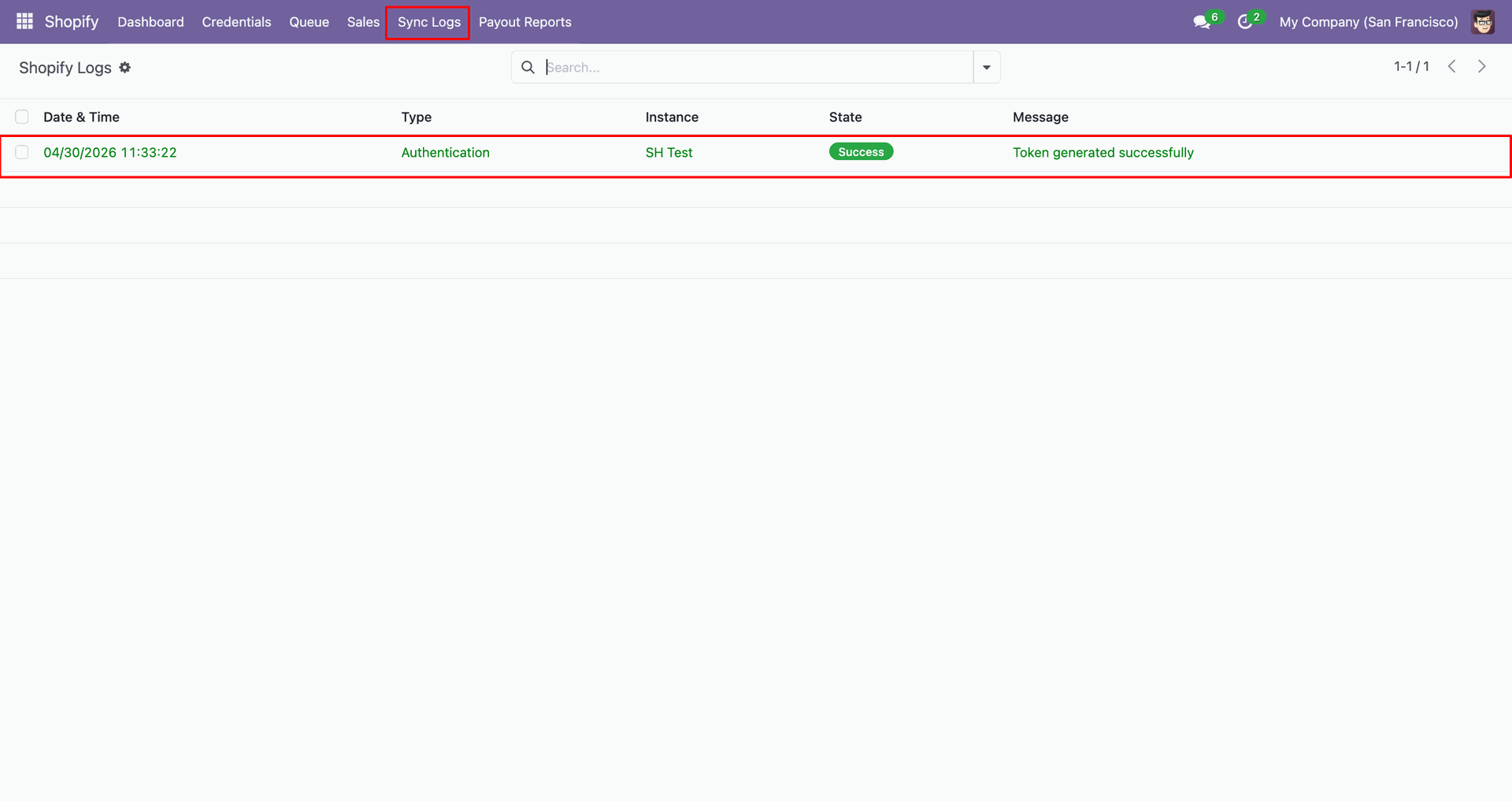 Shopify Credential interface screenshot