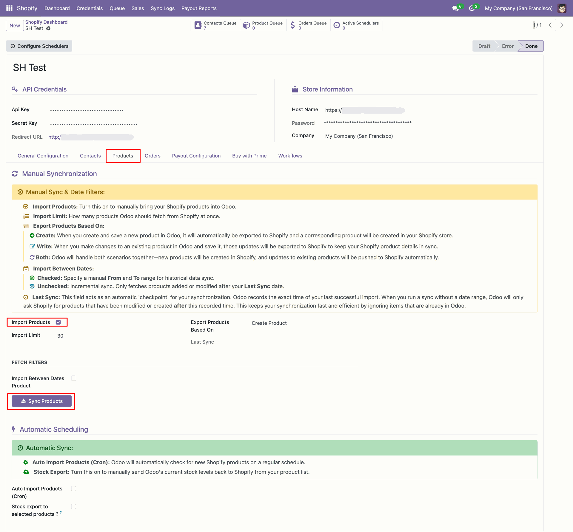 Import Products interface screenshot