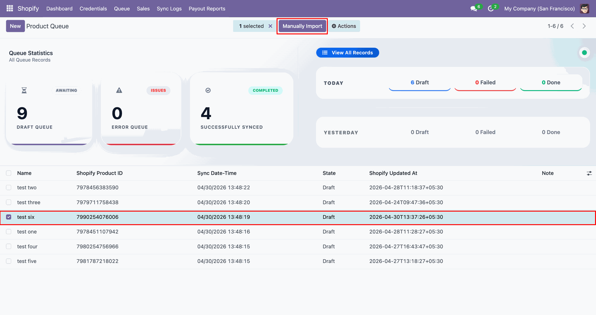 Import Products interface screenshot