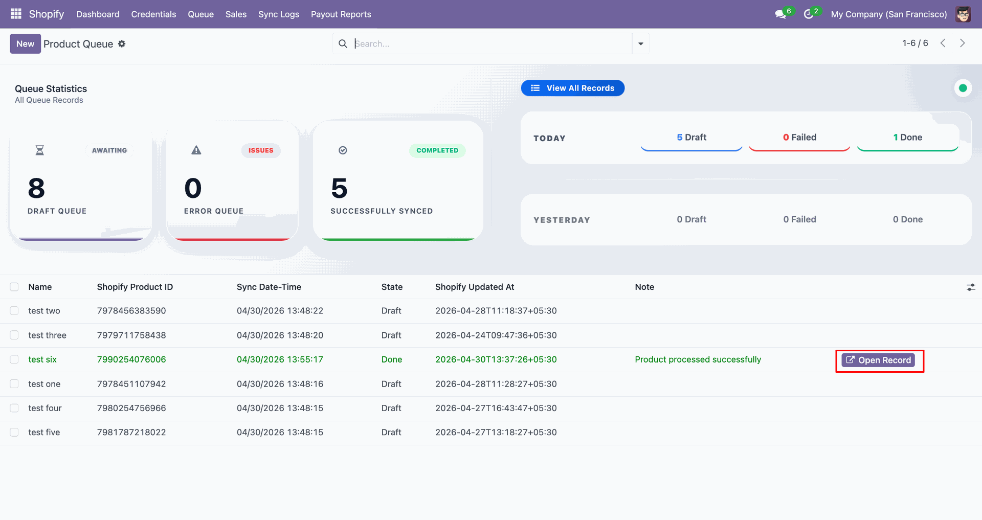 Import Products interface screenshot