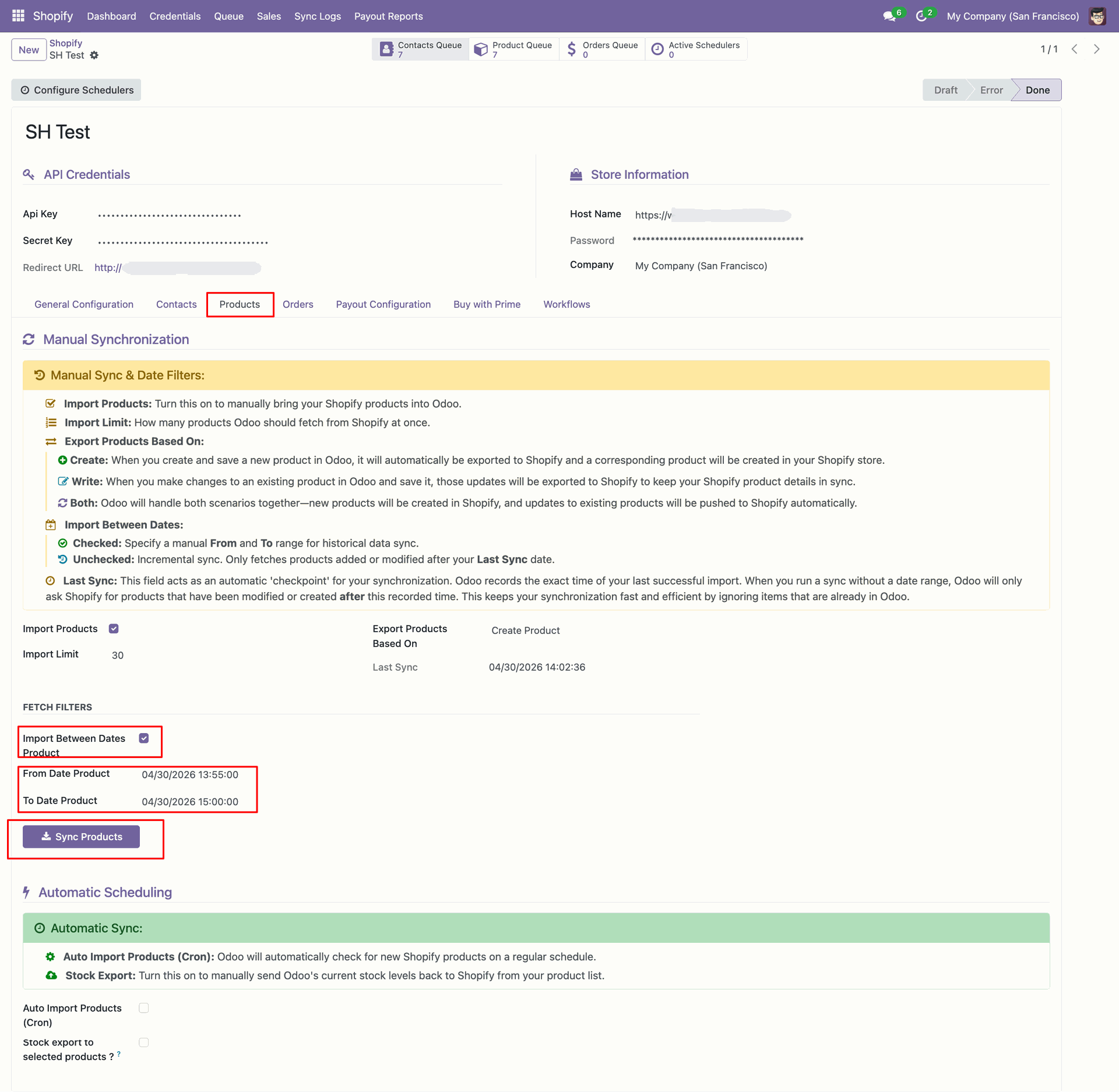Import Products interface screenshot