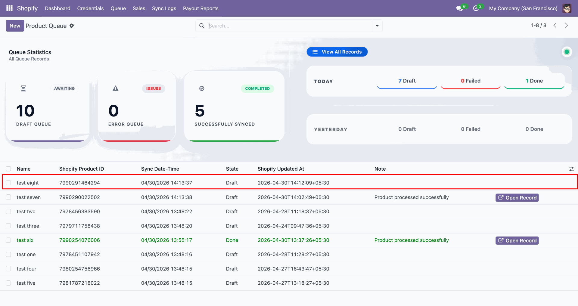 Import Products interface screenshot