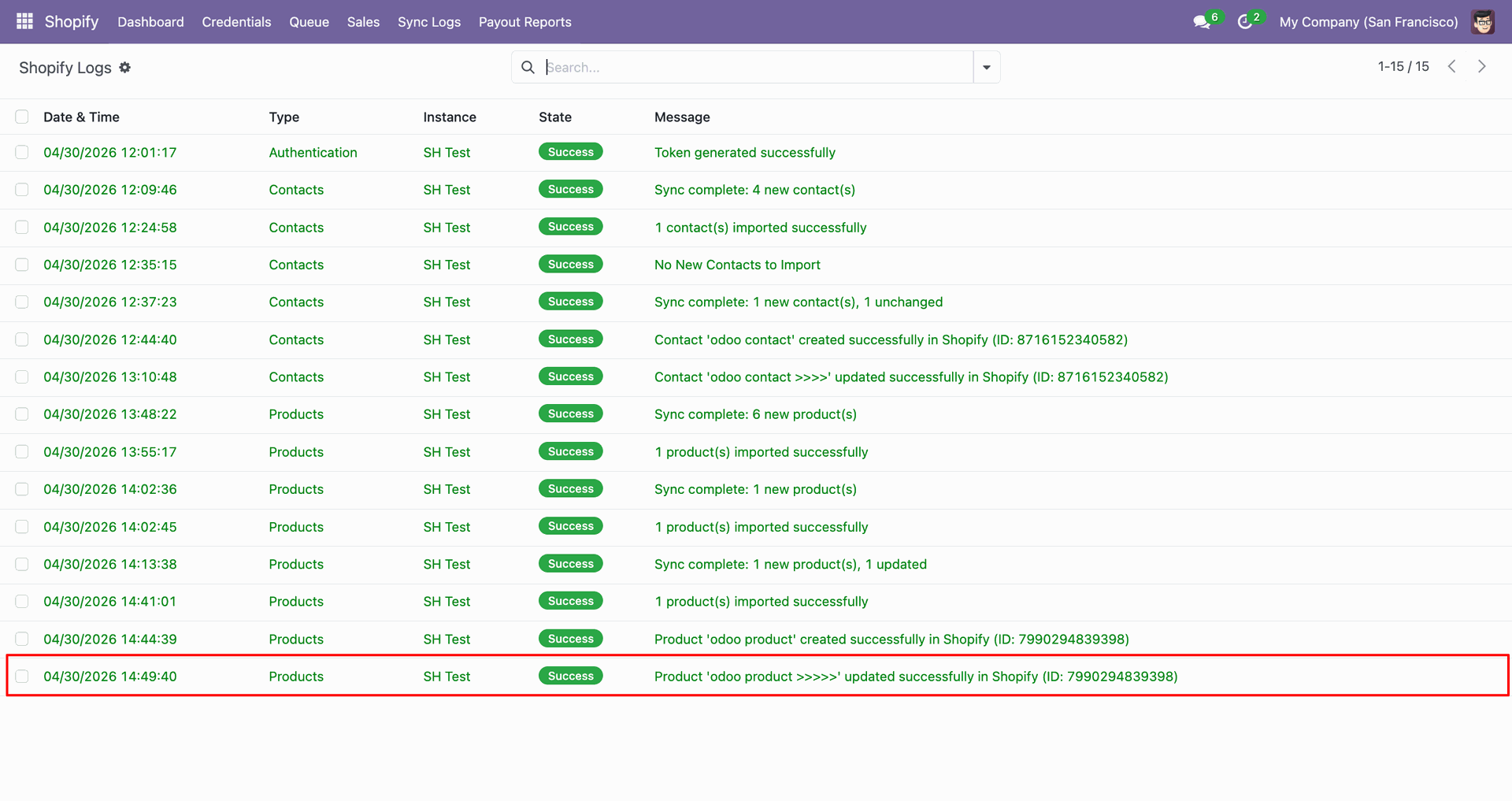 Export Products interface screenshot