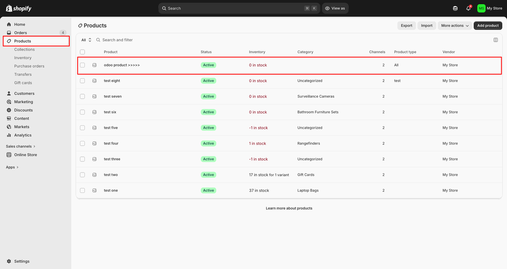 Export Products interface screenshot