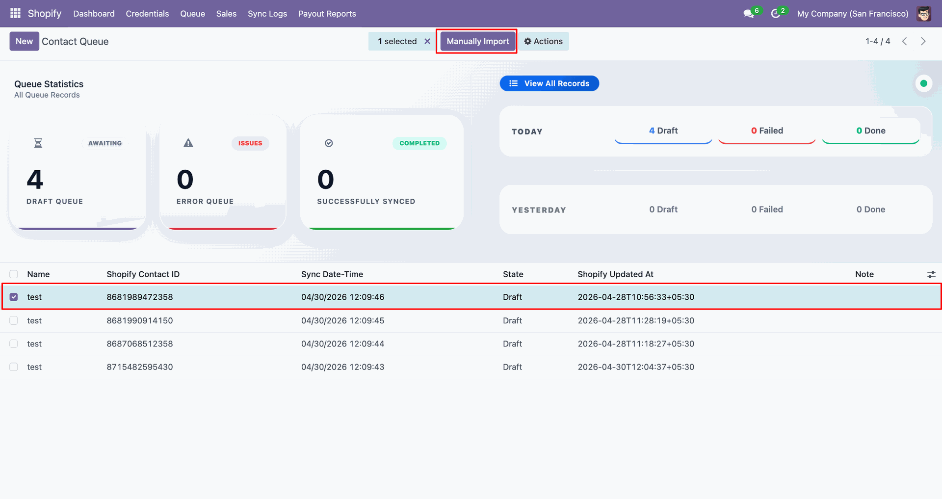 Import Contacts interface screenshot