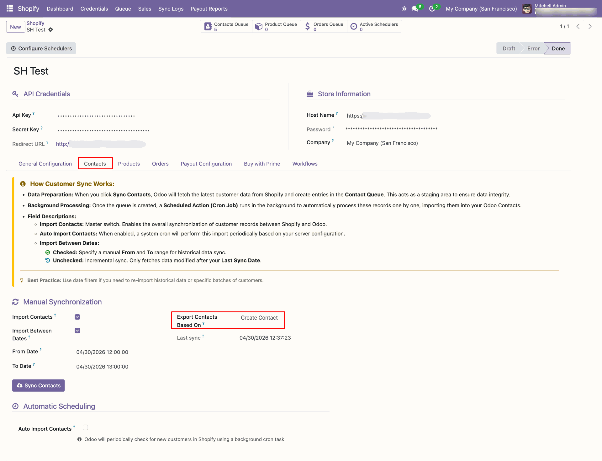 Export Contacts interface screenshot