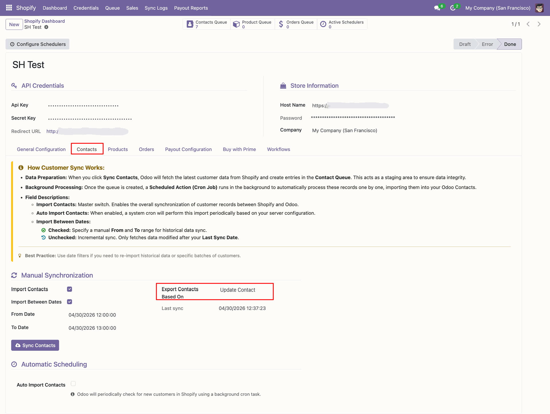 Export Contacts interface screenshot