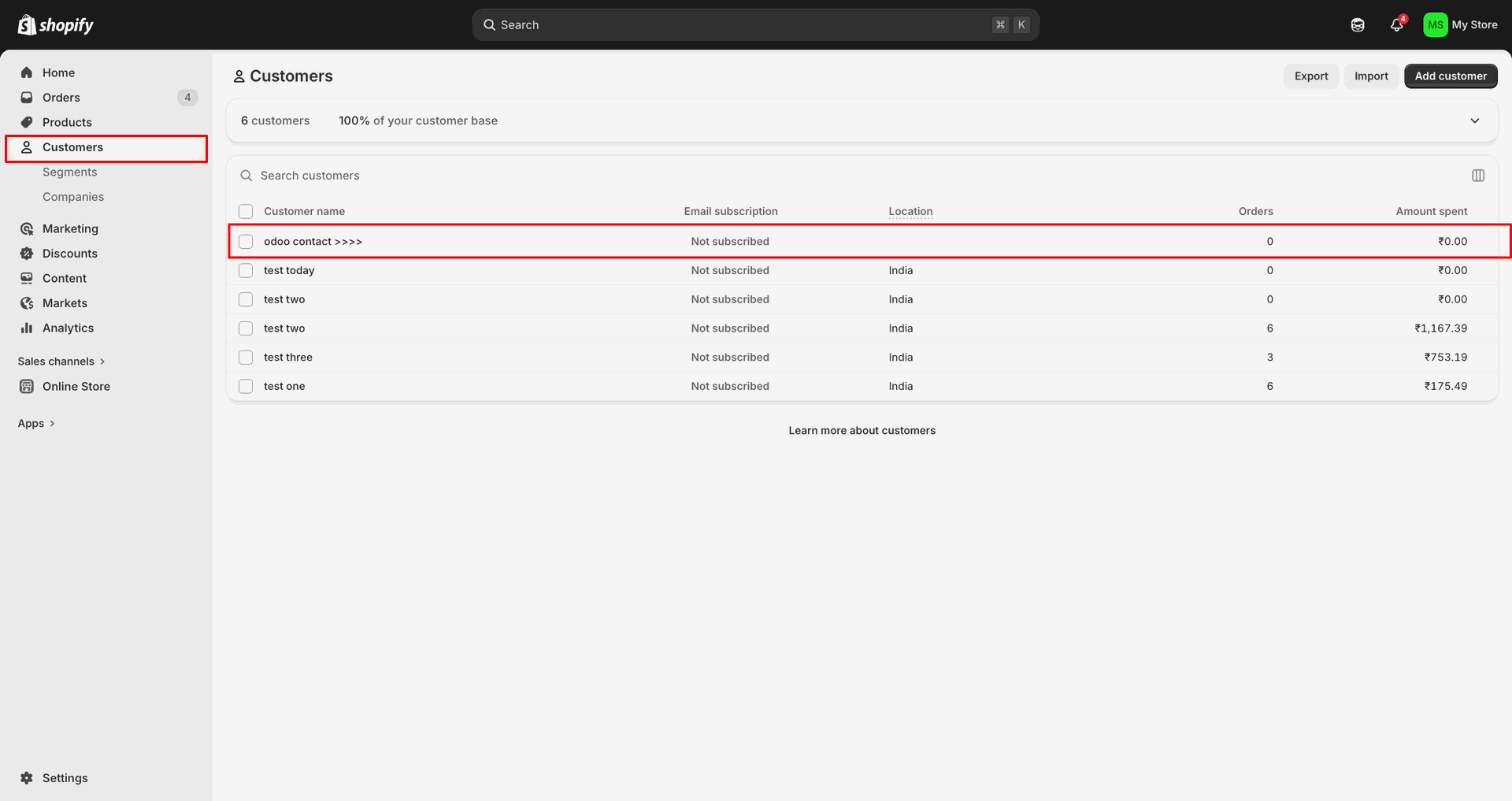 Export Contacts interface screenshot