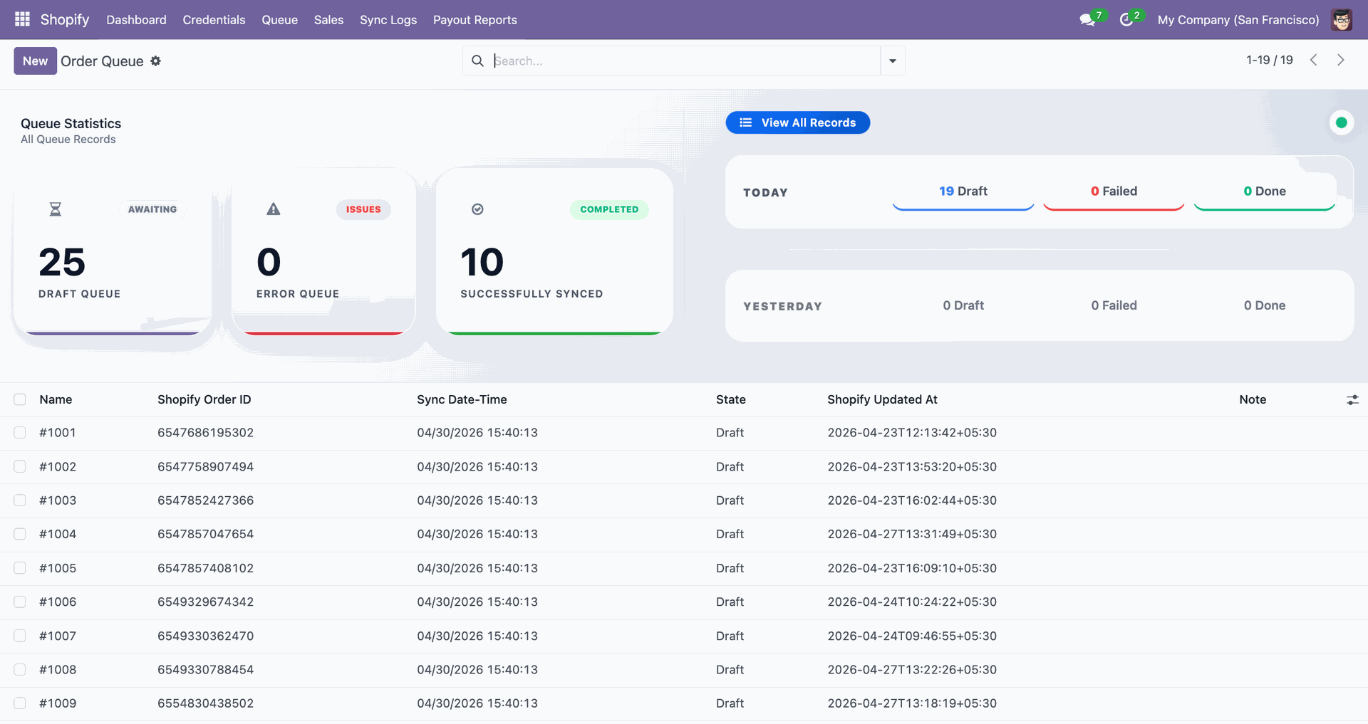 Import Orders interface screenshot