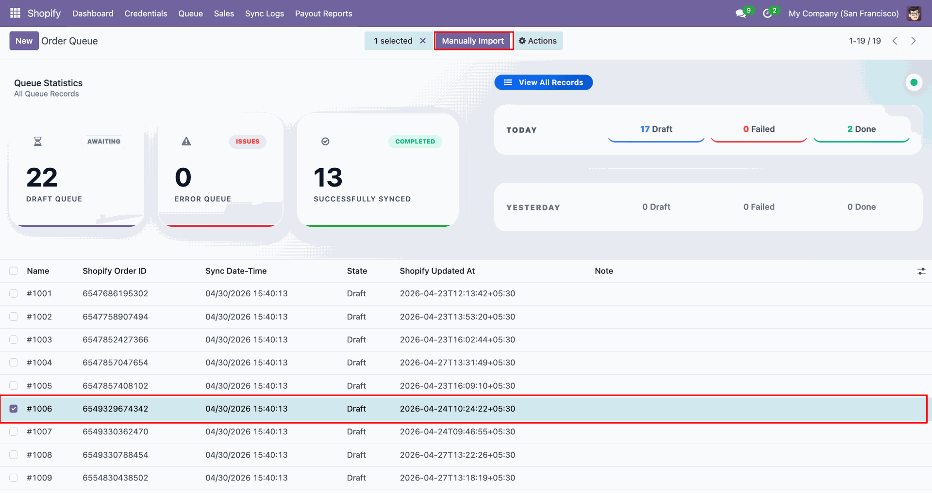 Import Orders interface screenshot