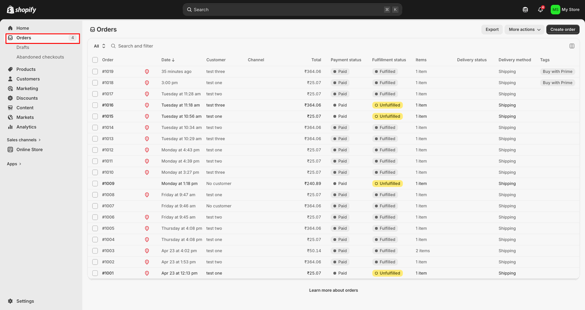 Import Orders interface screenshot