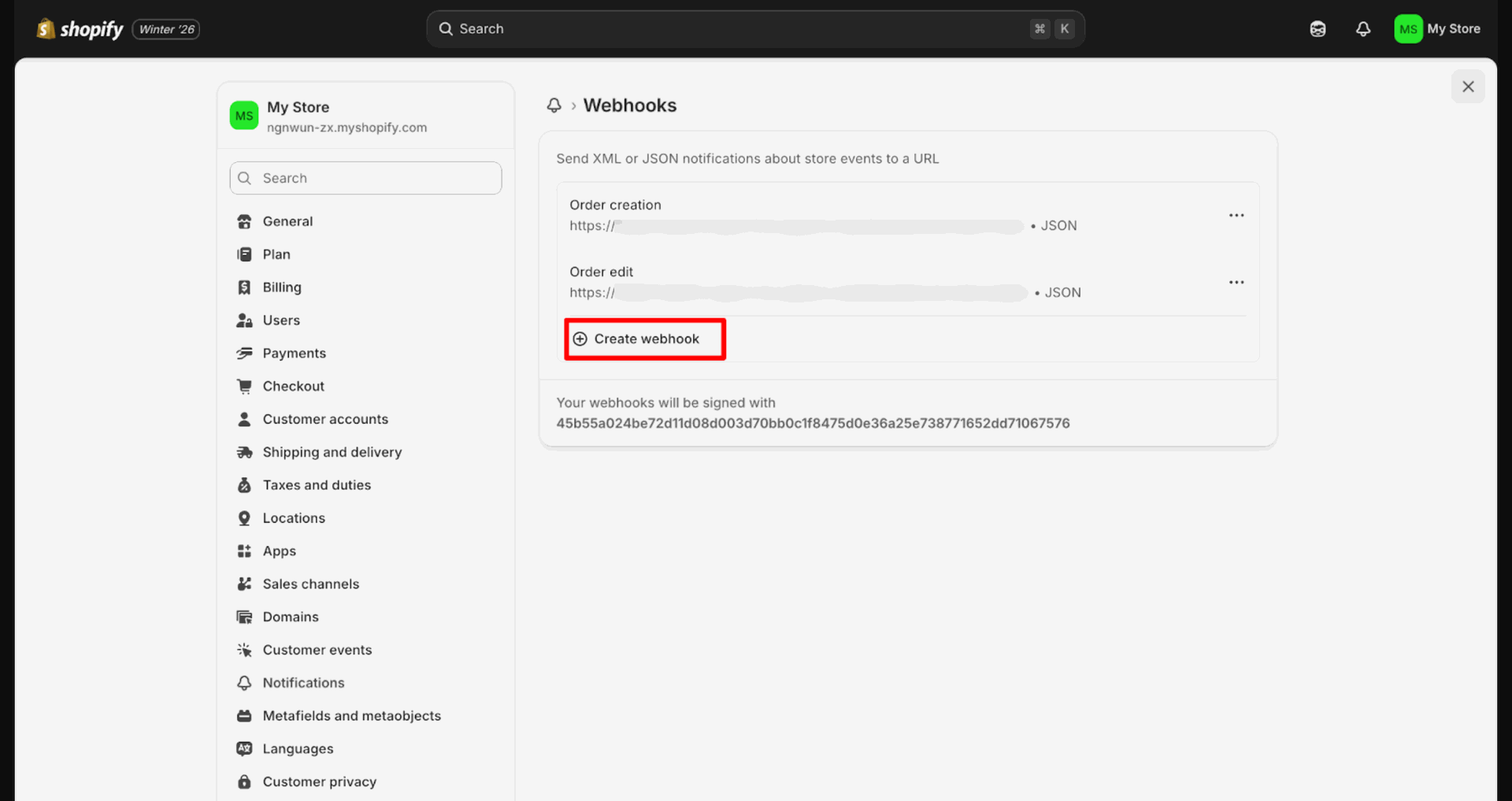 Webhook Automation interface screenshot