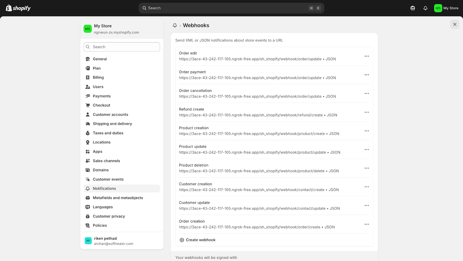 Webhook Automation interface screenshot