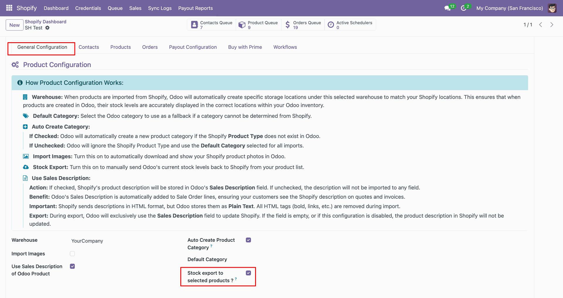 Export Product Stock interface screenshot
