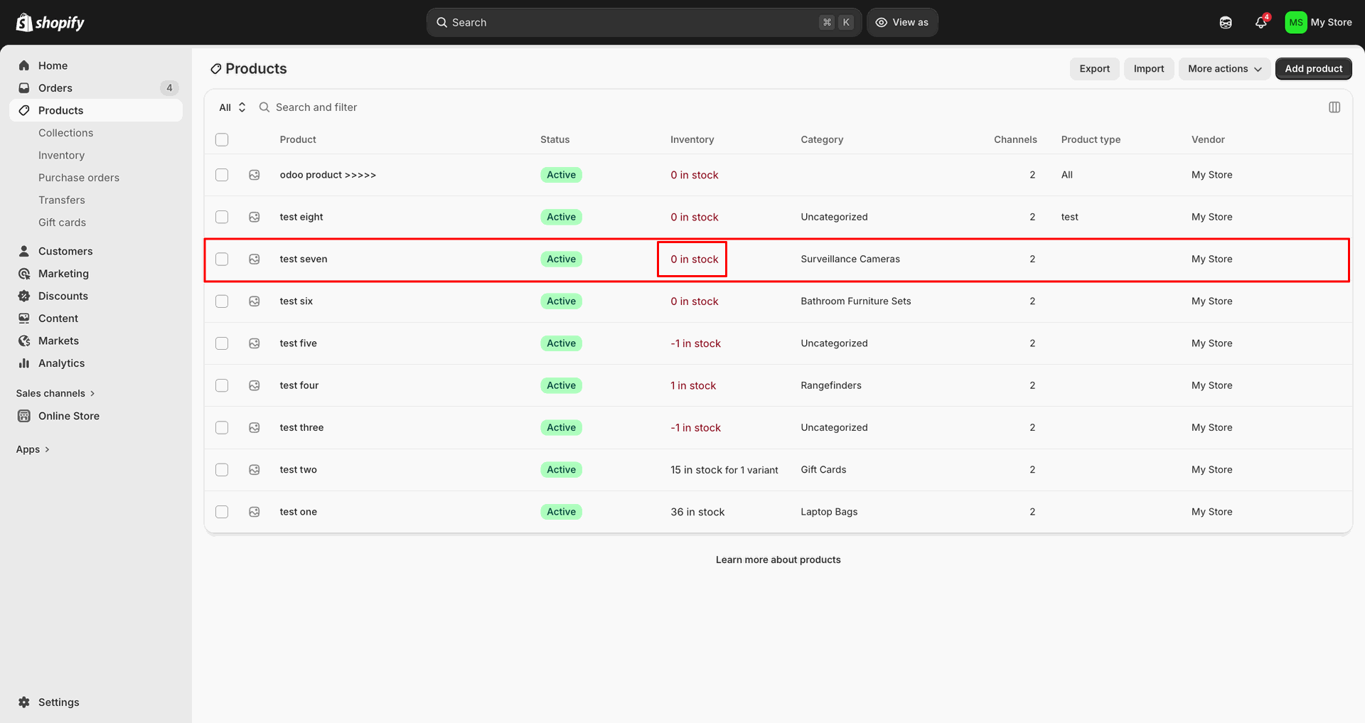Export Product Stock interface screenshot