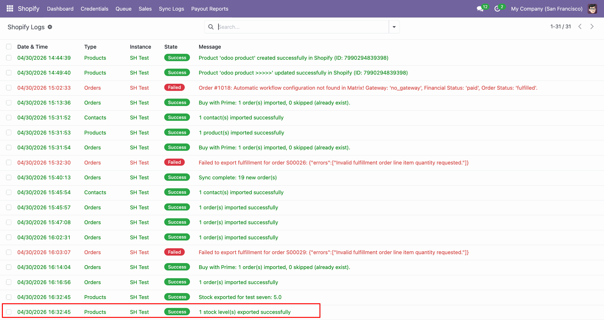 Export Product Stock interface screenshot