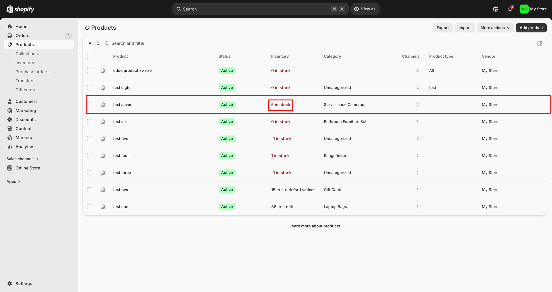 Export Product Stock interface screenshot