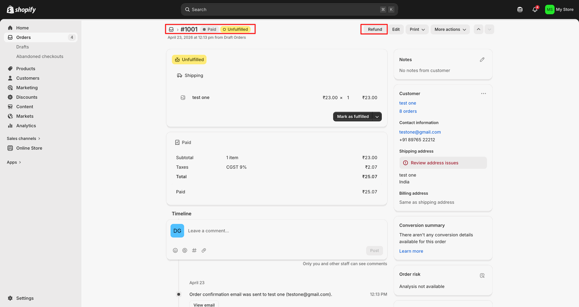Import Refund Orders interface screenshot