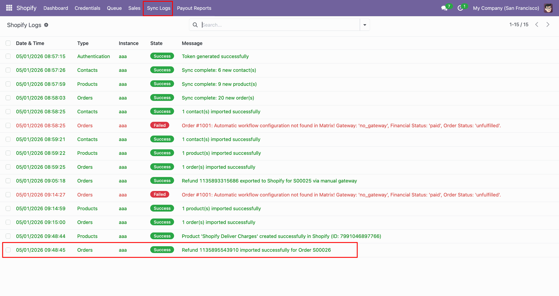Import Refund Orders interface screenshot