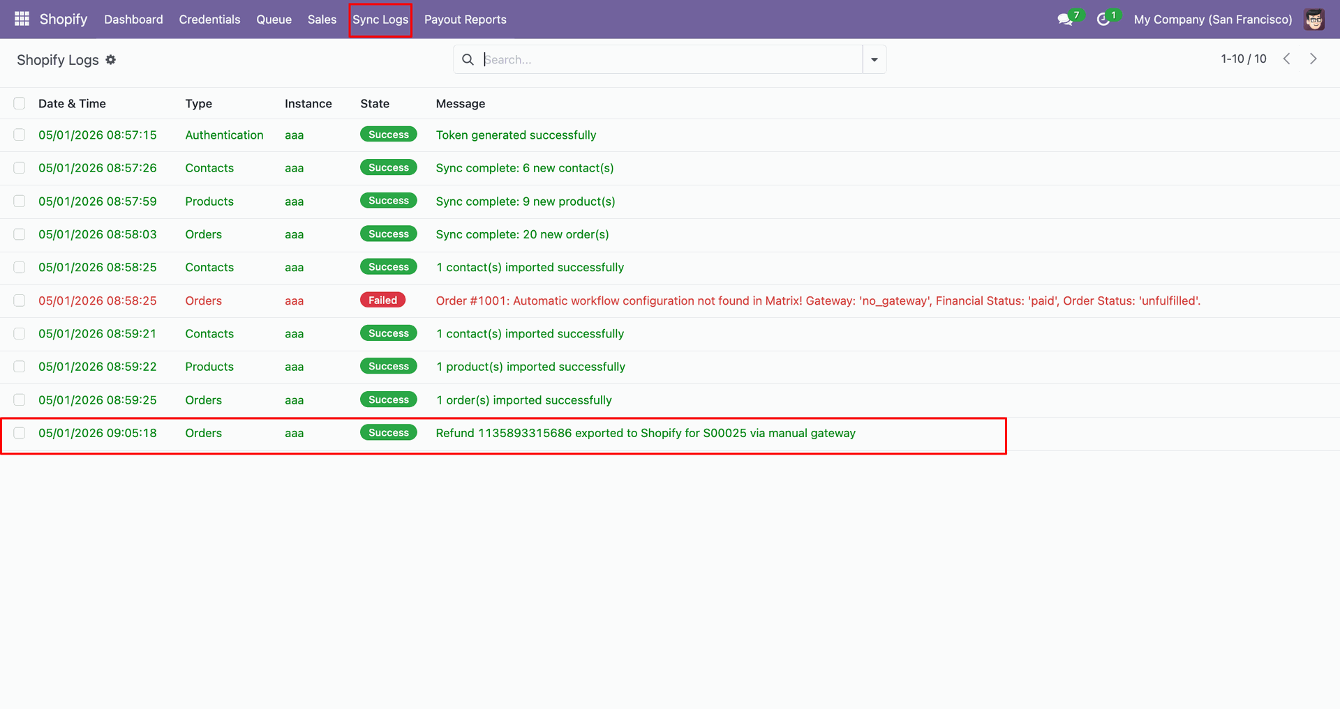 Export Refund Orders interface screenshot