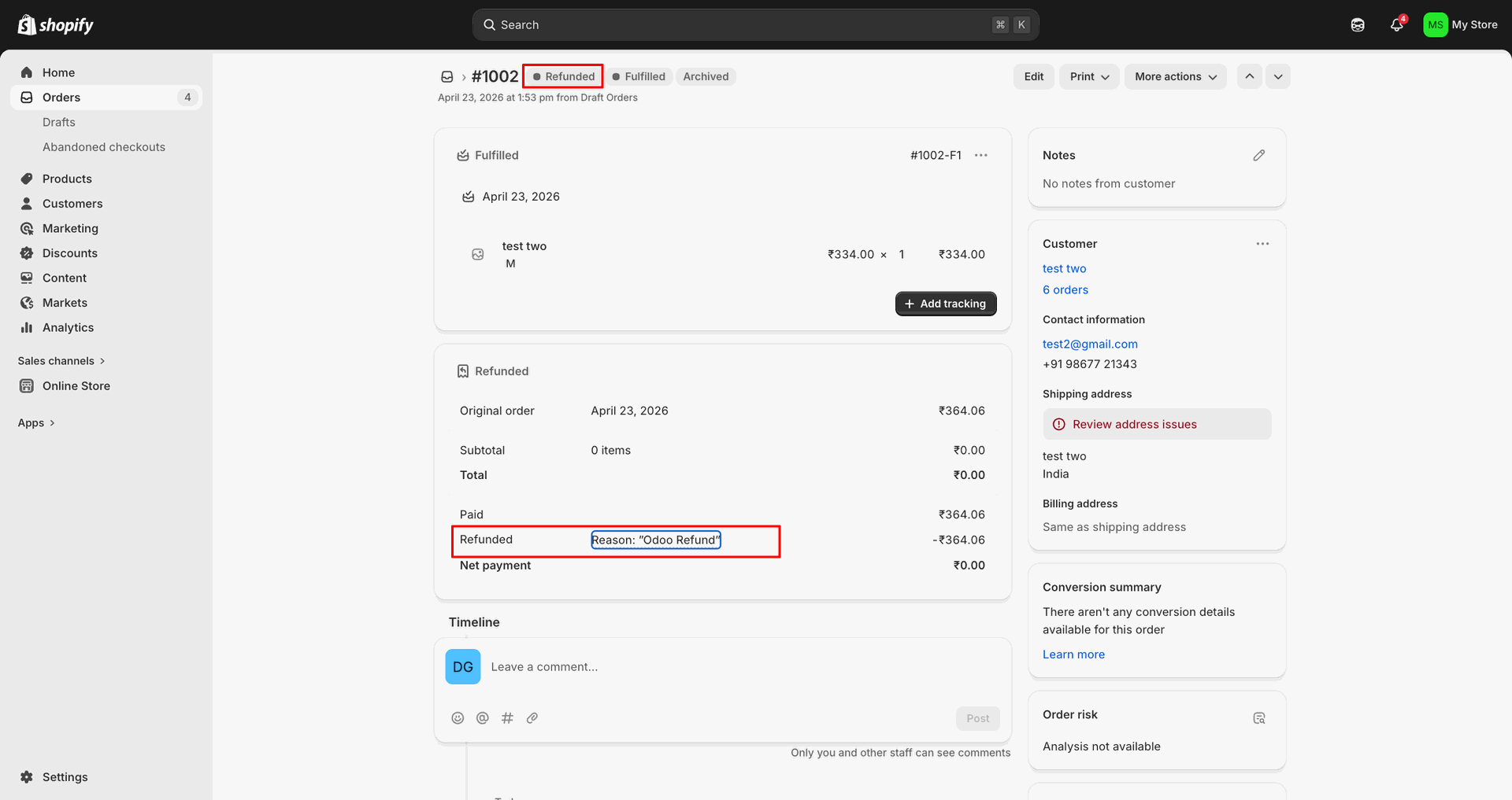 Export Refund Orders interface screenshot