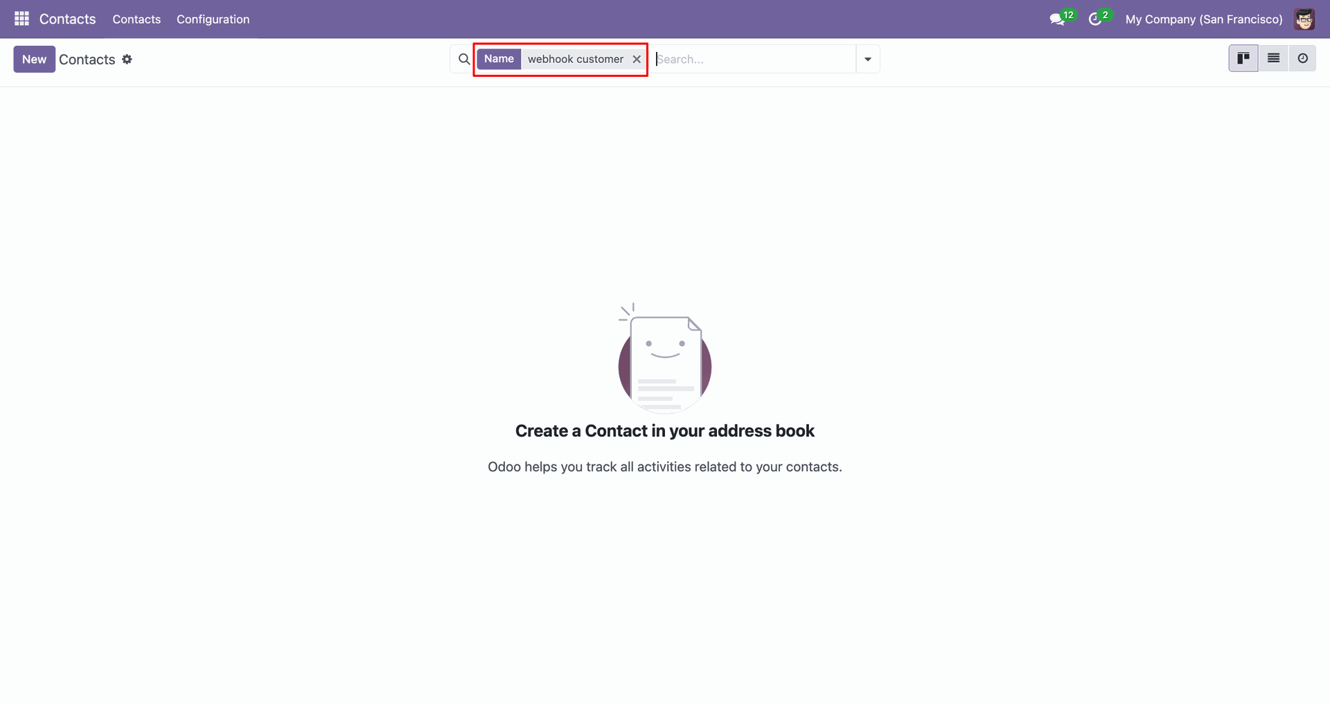 Contacts Create/Update using Webhook interface screenshot