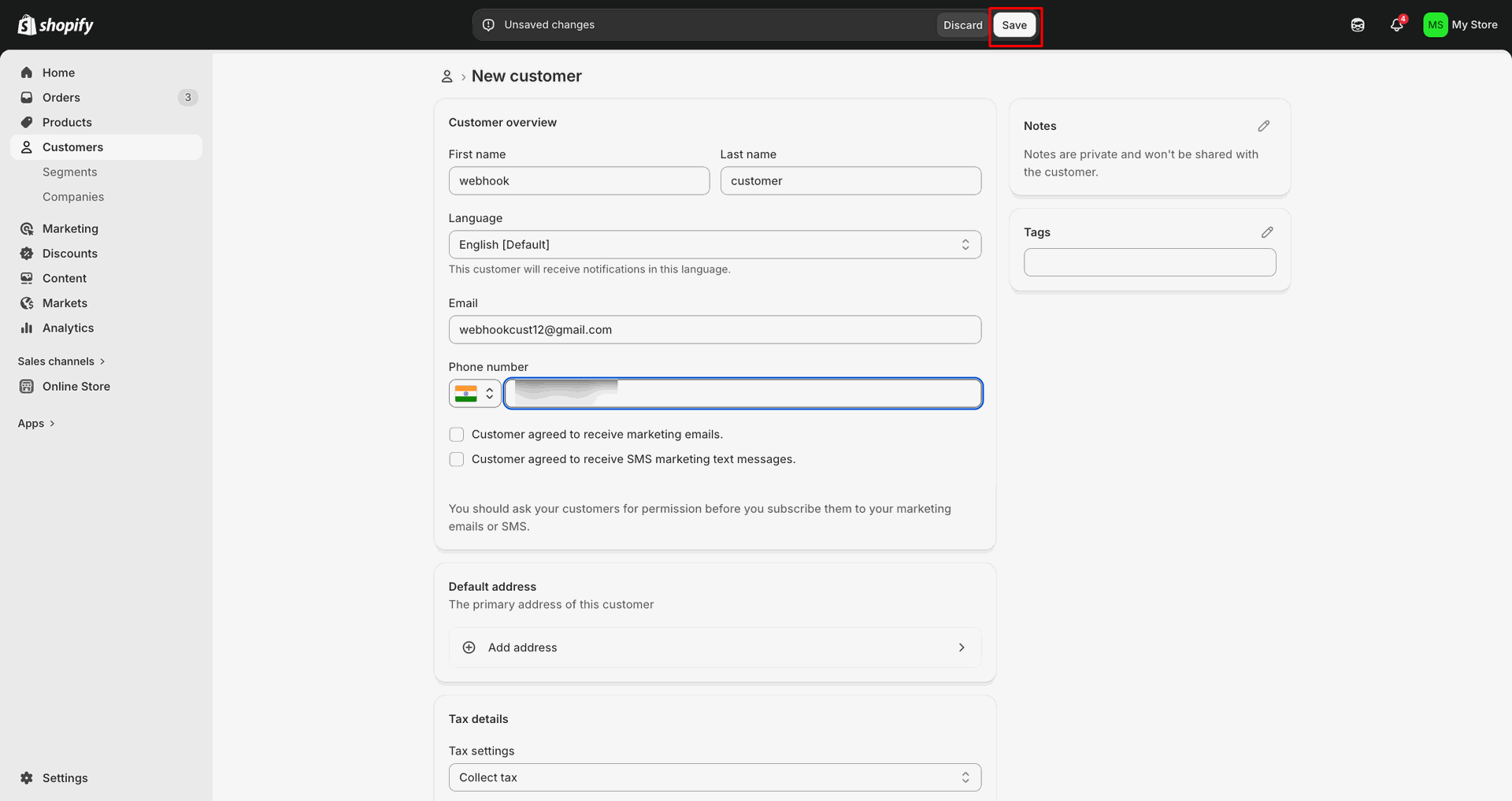 Contacts Create/Update using Webhook interface screenshot