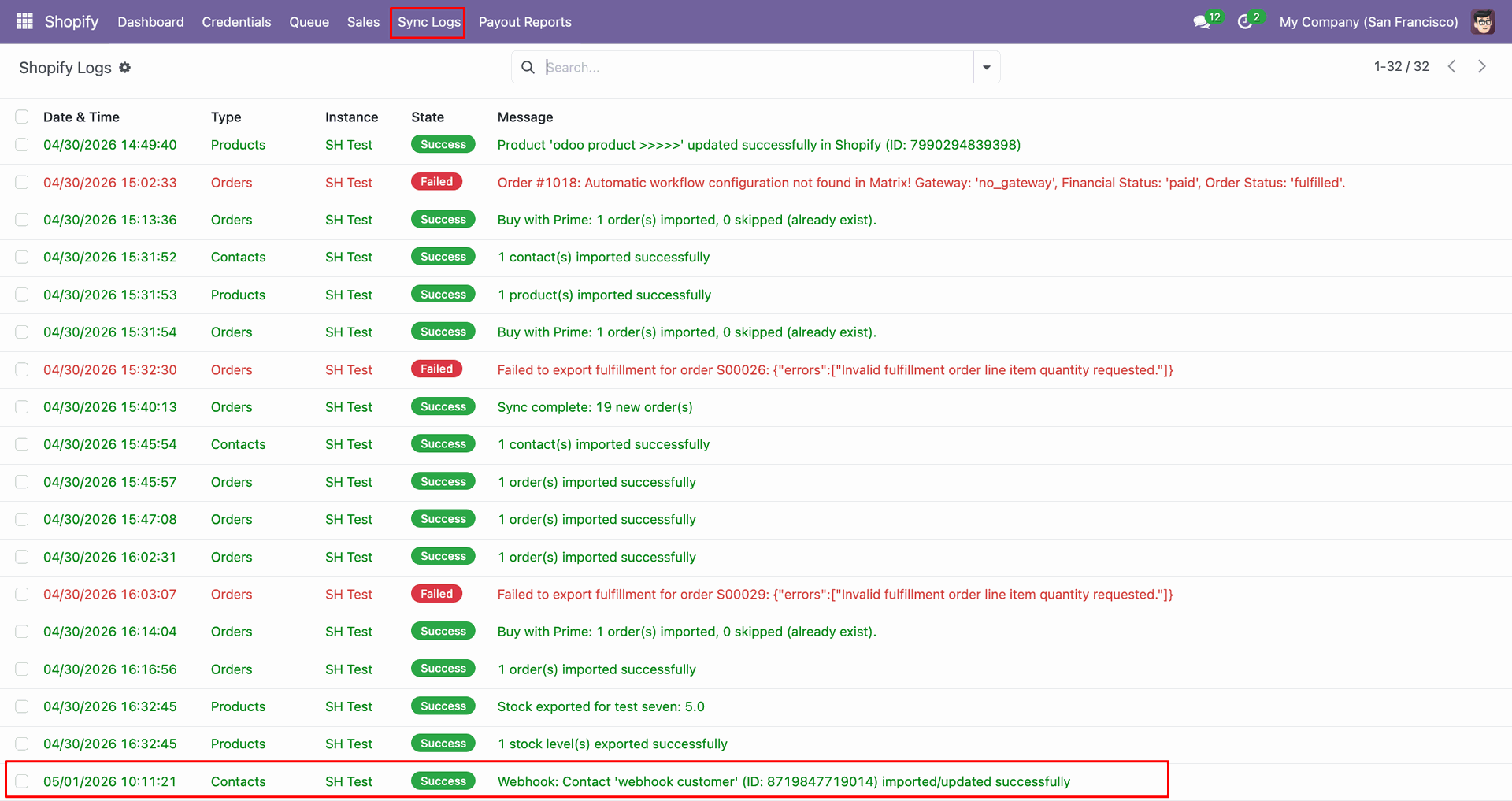 Contacts Create/Update using Webhook interface screenshot