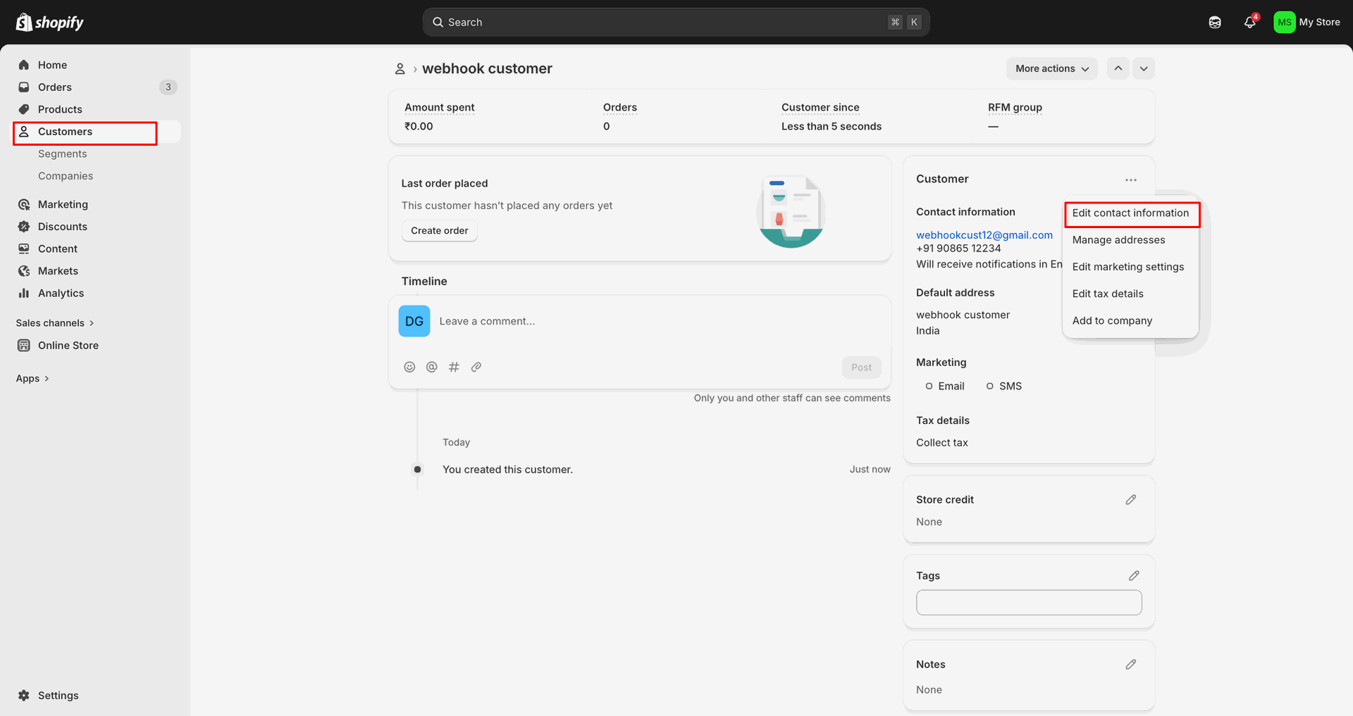 Contacts Create/Update using Webhook interface screenshot
