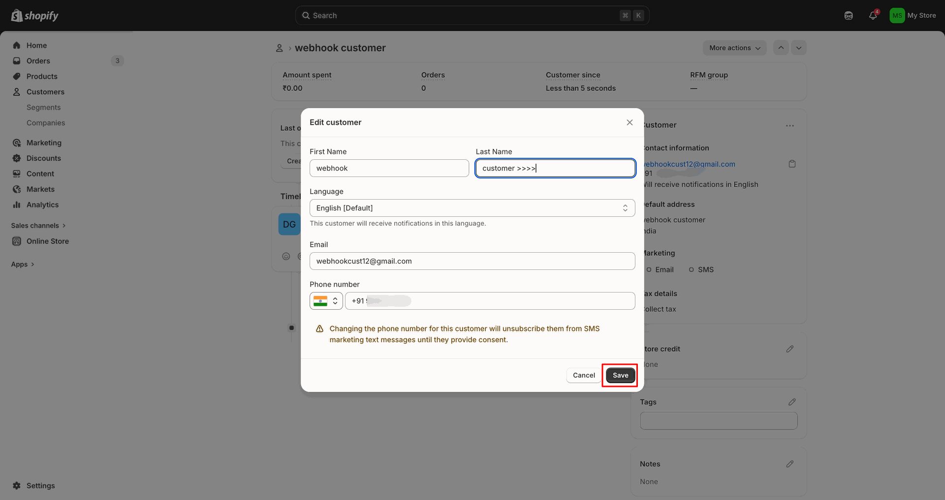 Contacts Create/Update using Webhook interface screenshot