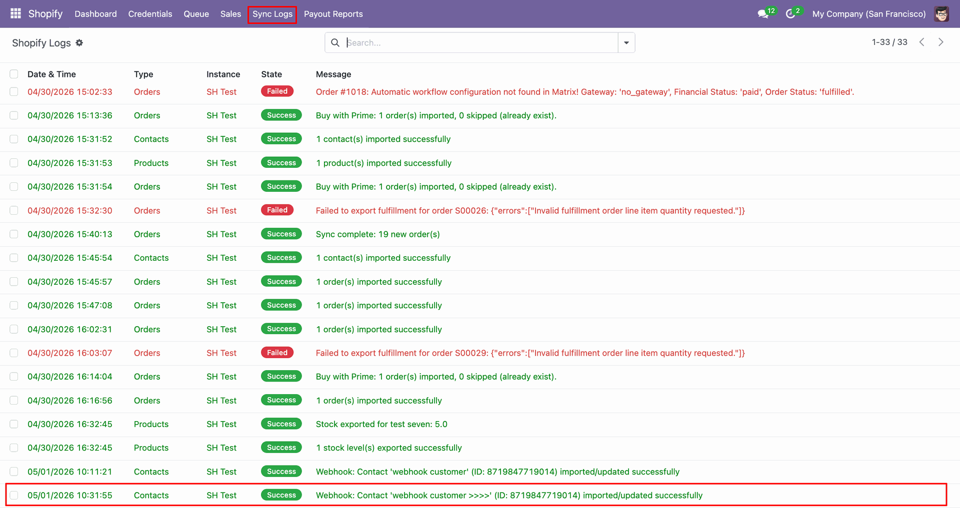 Contacts Create/Update using Webhook interface screenshot