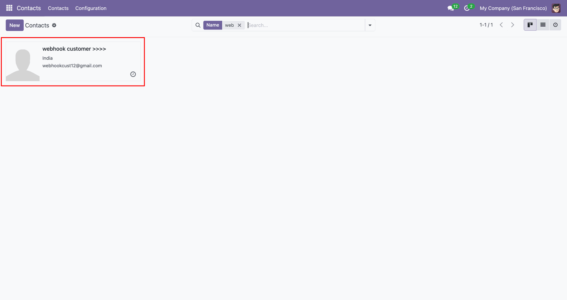 Contacts Create/Update using Webhook interface screenshot