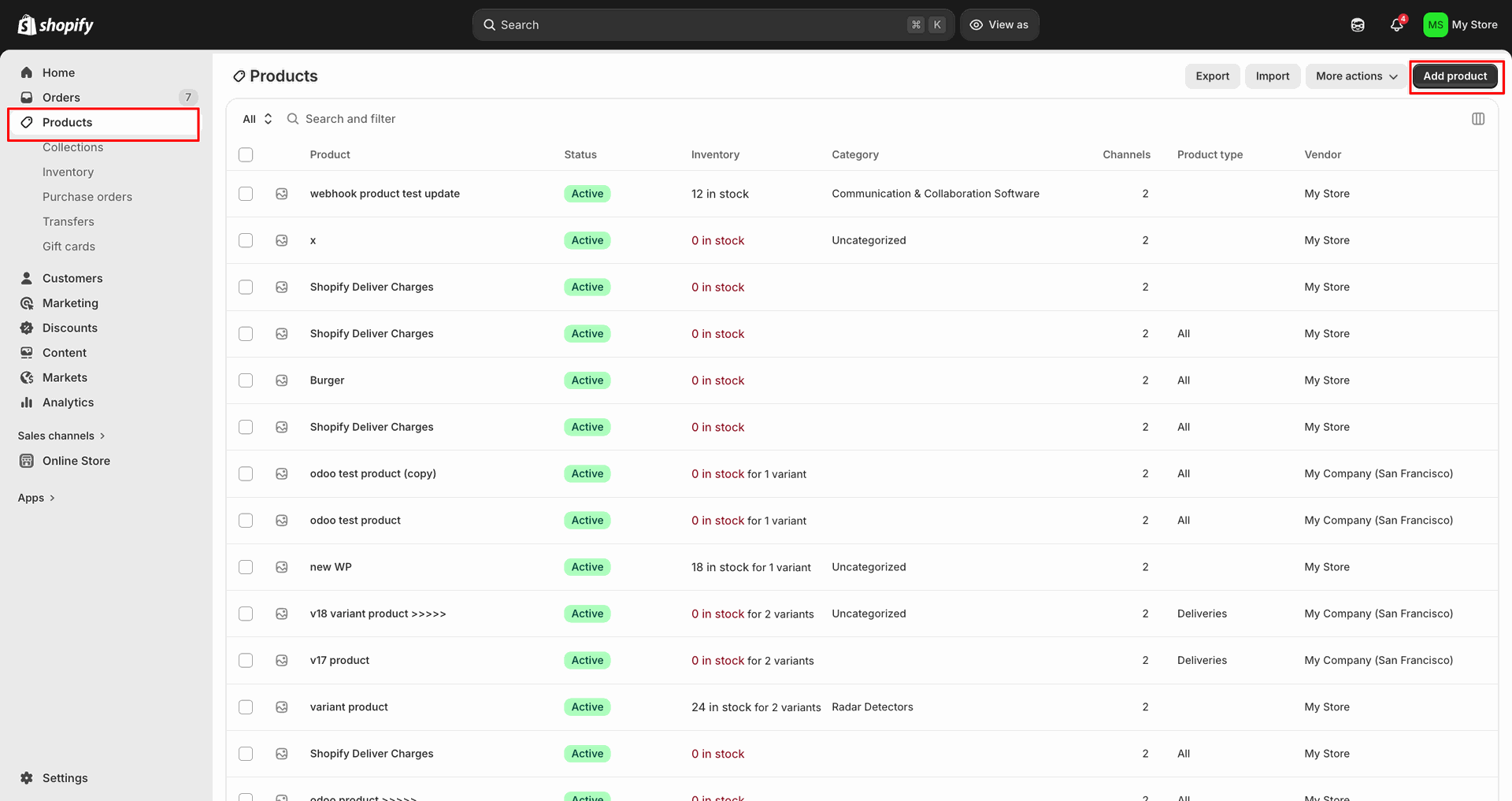 Products Create/Update using Webhook interface screenshot