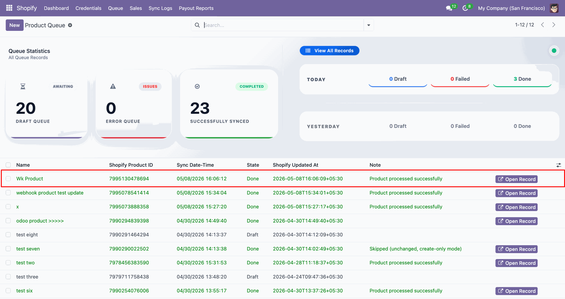 Products Create/Update using Webhook interface screenshot