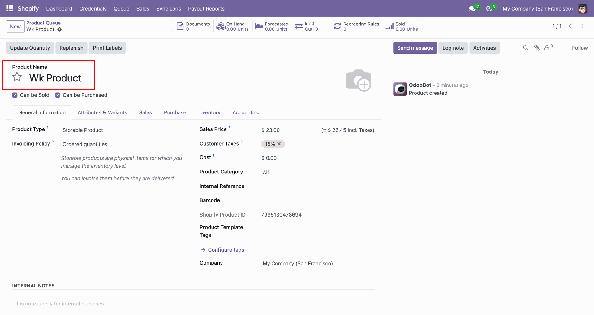 Products Create/Update using Webhook interface screenshot