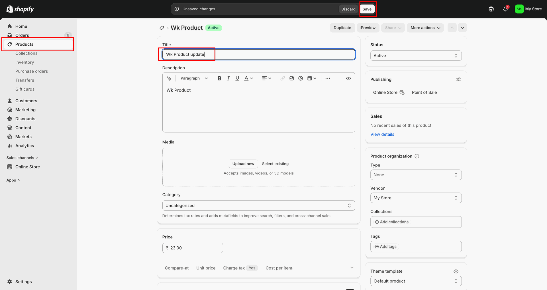 Products Create/Update using Webhook interface screenshot