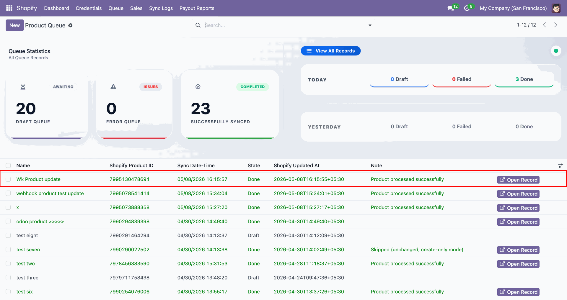 Products Create/Update using Webhook interface screenshot