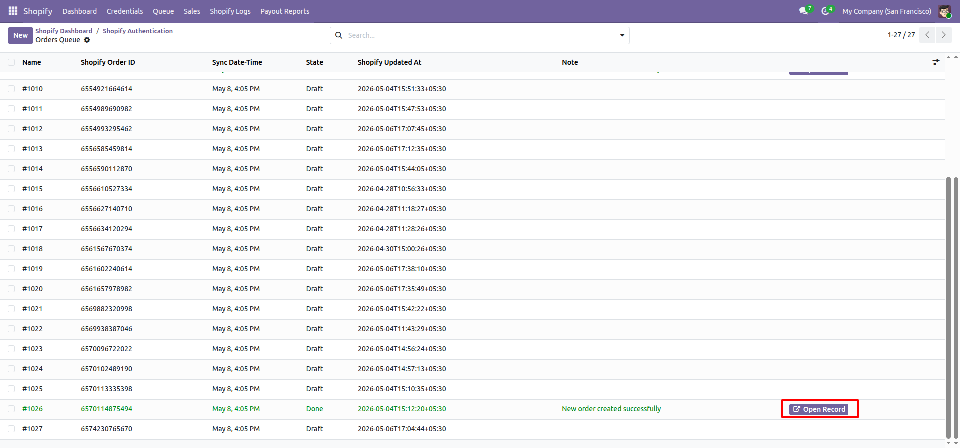Order Fulfillment status interface screenshot