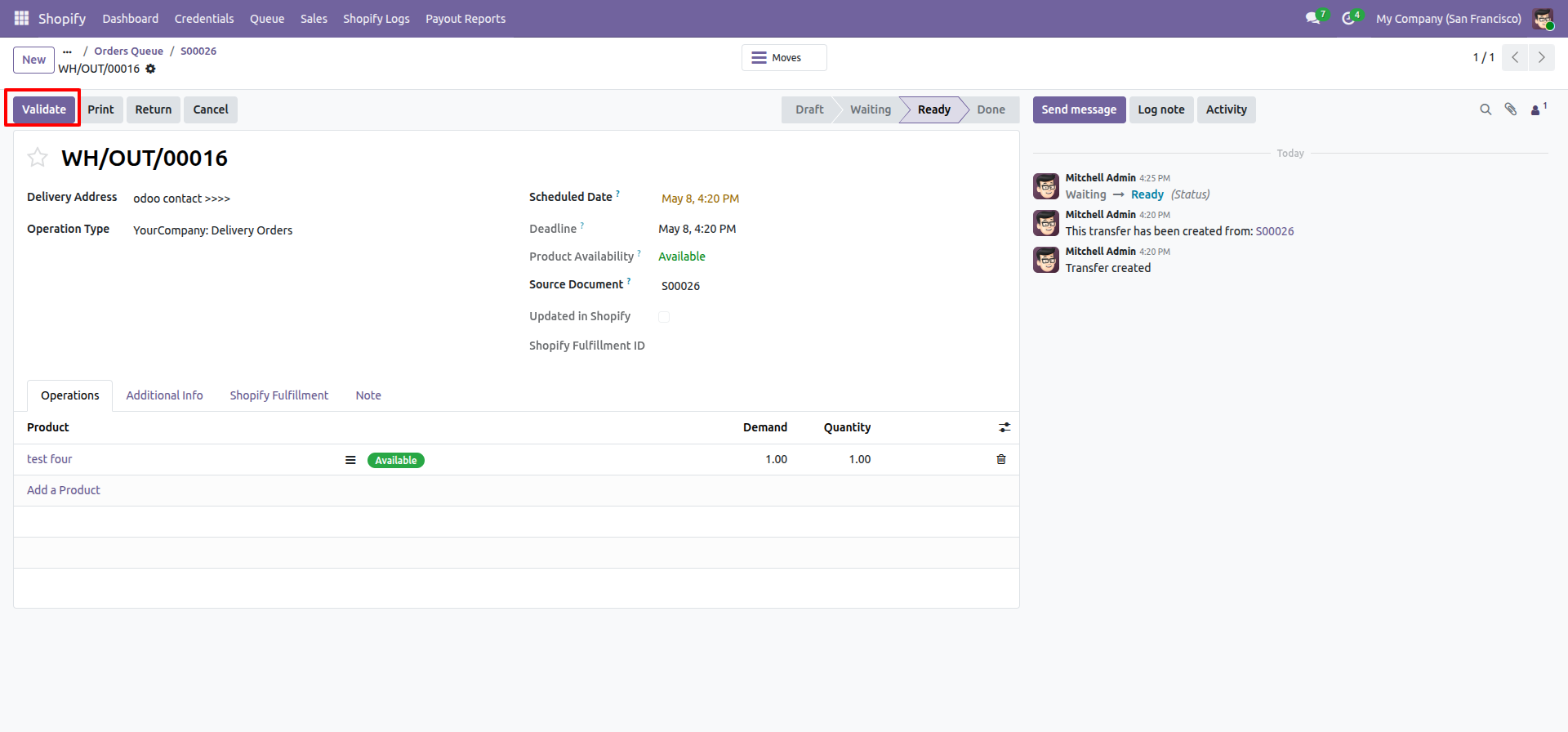 Order Fulfillment status interface screenshot
