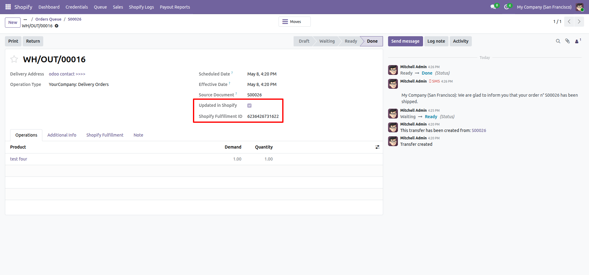 Order Fulfillment status interface screenshot