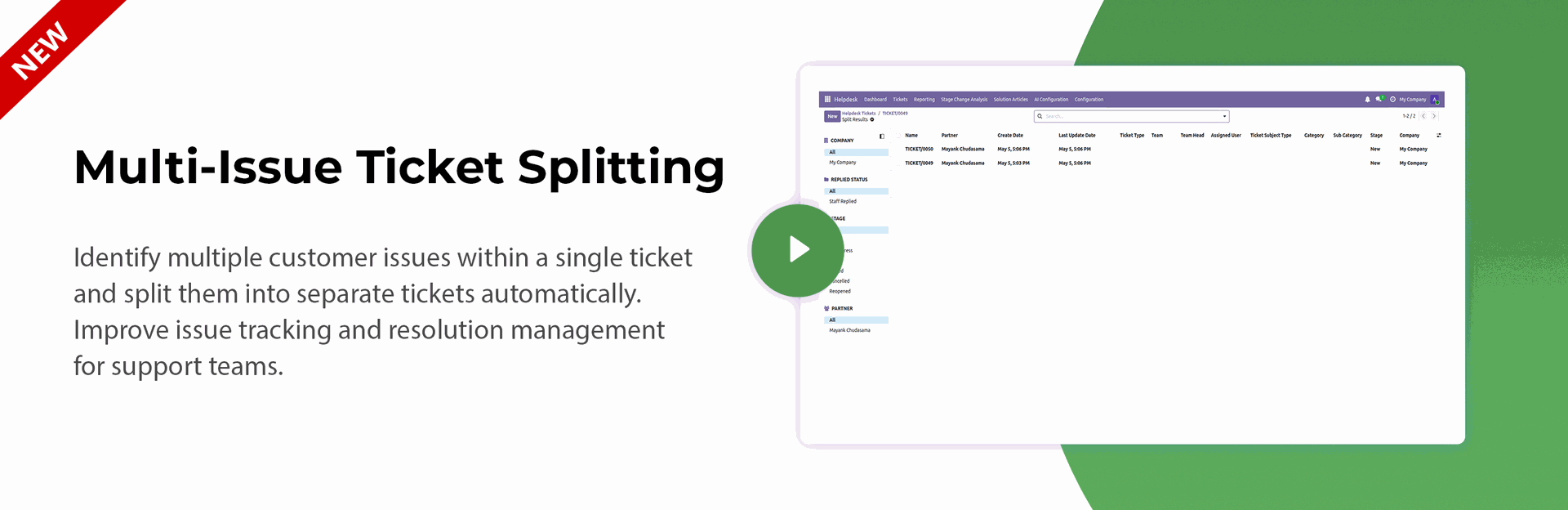 Multi Issue Ticket Splitting