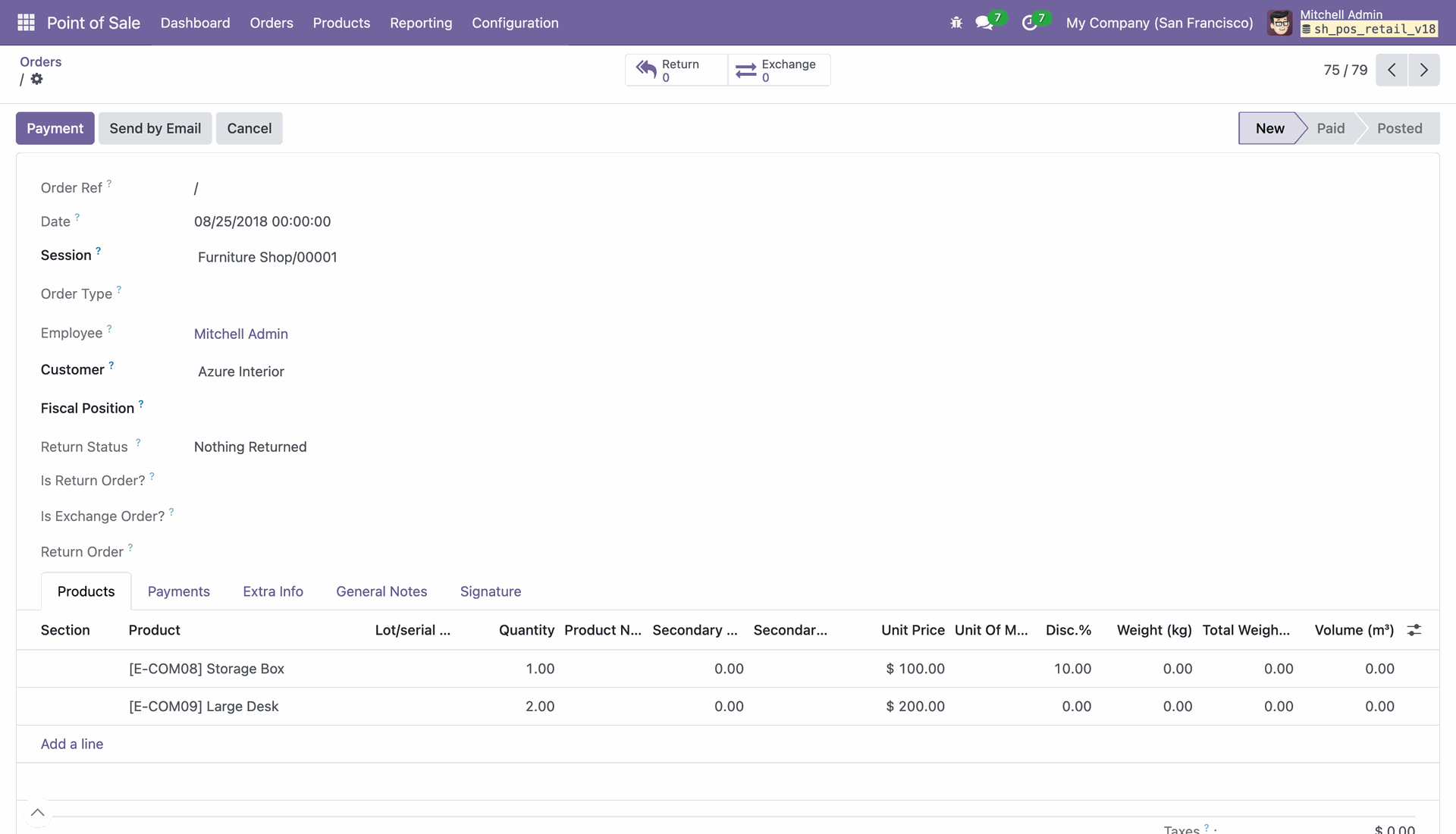 Imported order with payment method and amount