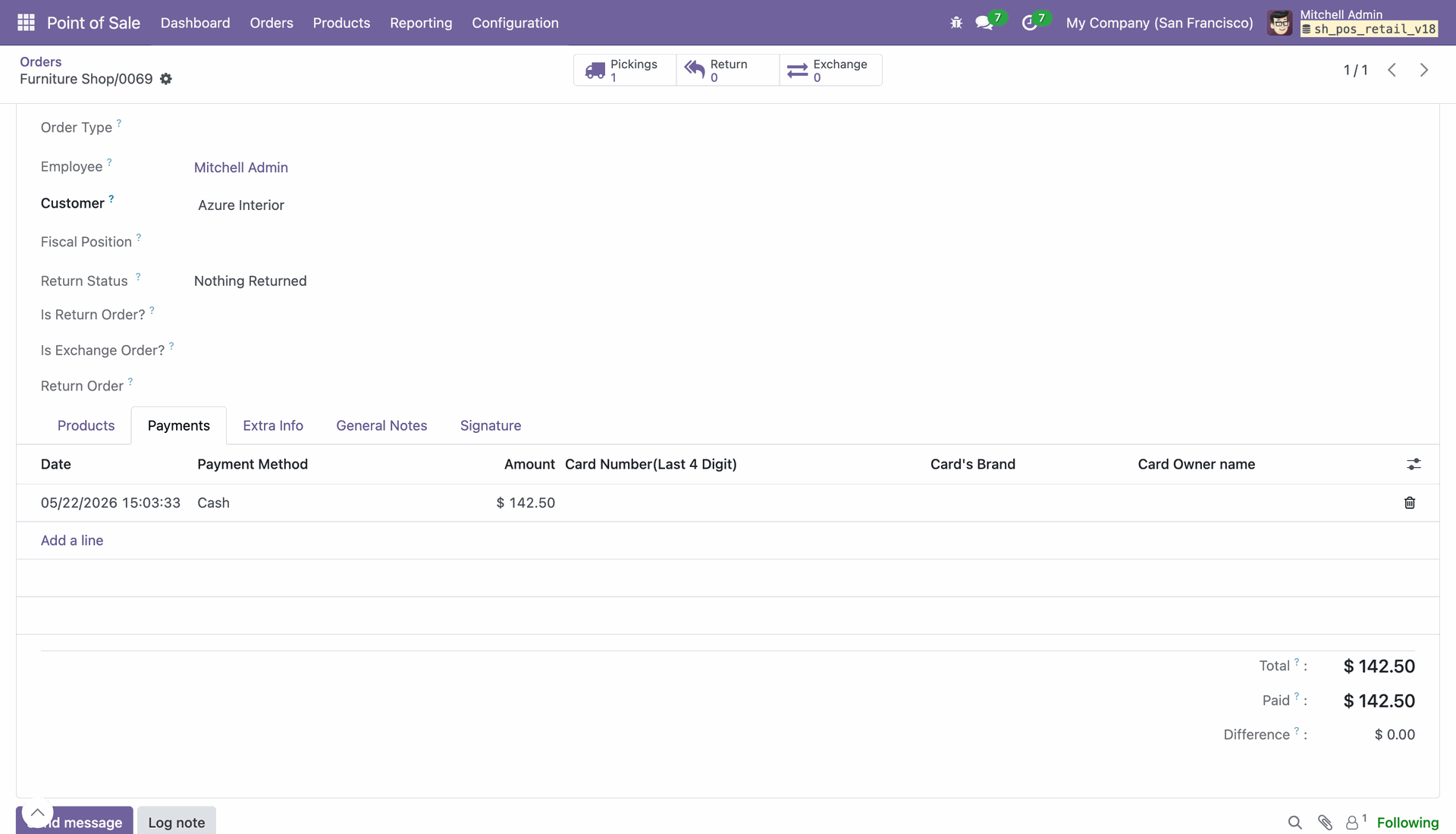 Order payment details with card information