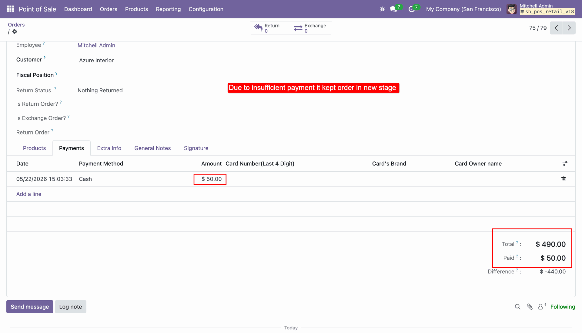 Insufficient payment order in New stage 