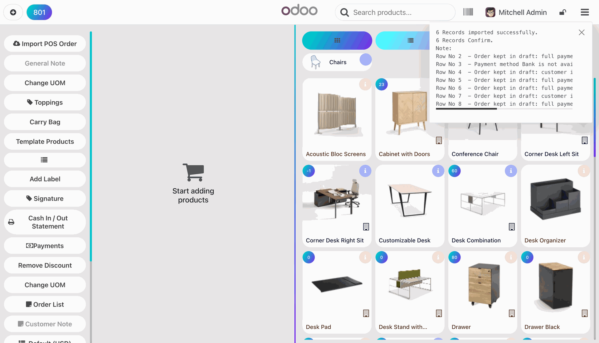 Records imported successfully with product list 