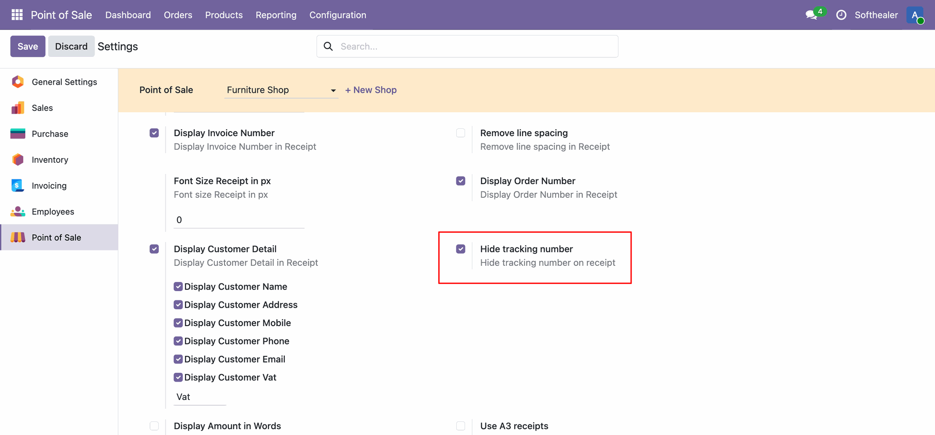 Enable Hide Tracking Number option