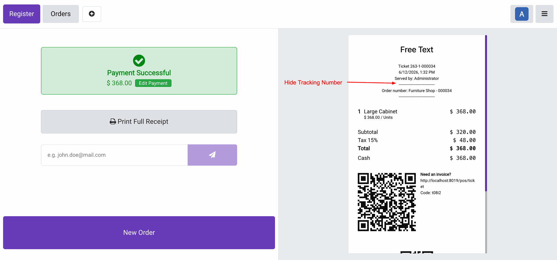 Tracking number hidden on receipt