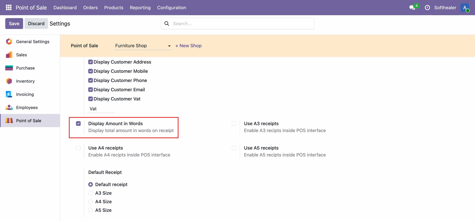 Enable Display Amount in Words option