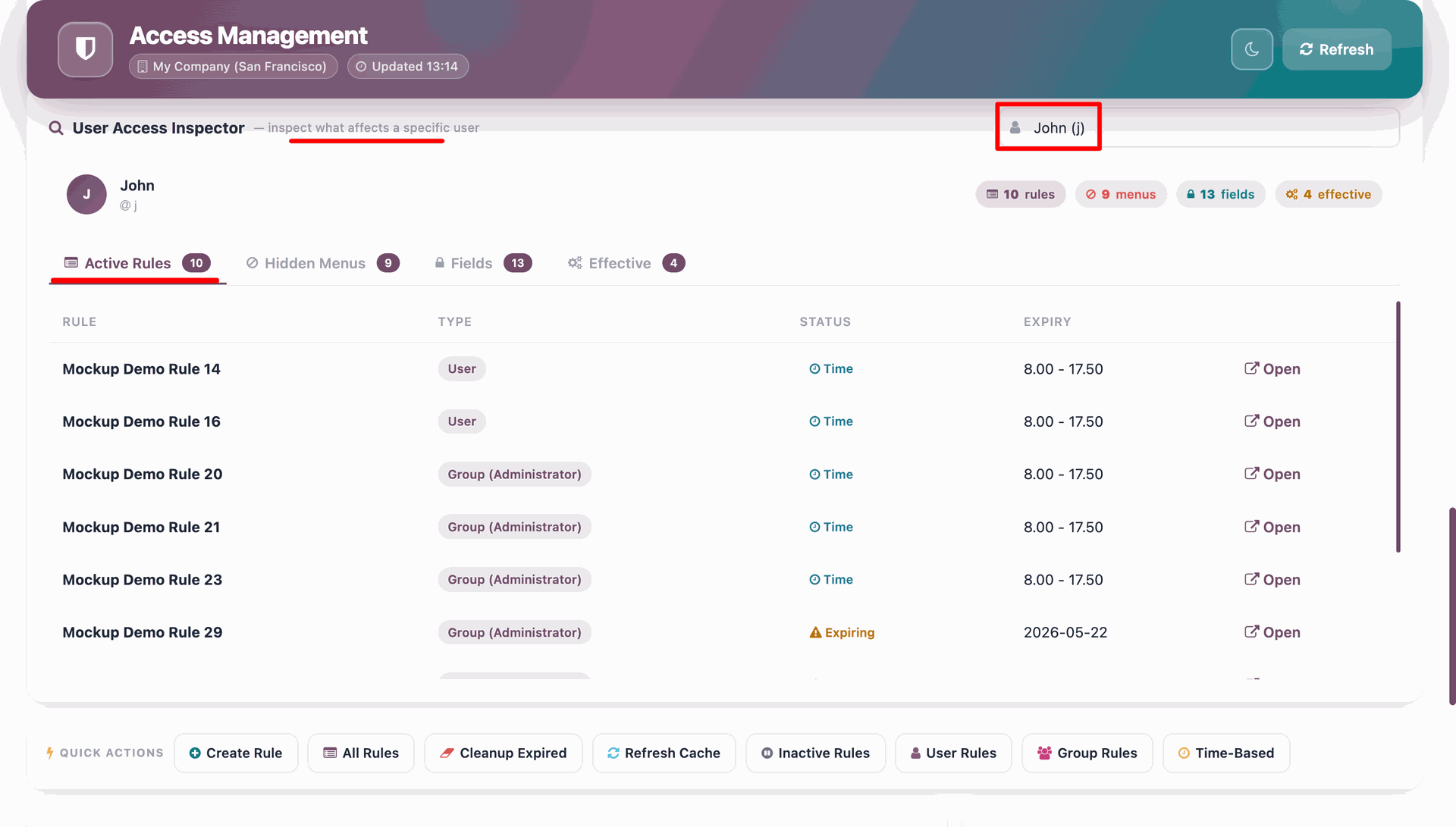 Odoo User Access Rules Section