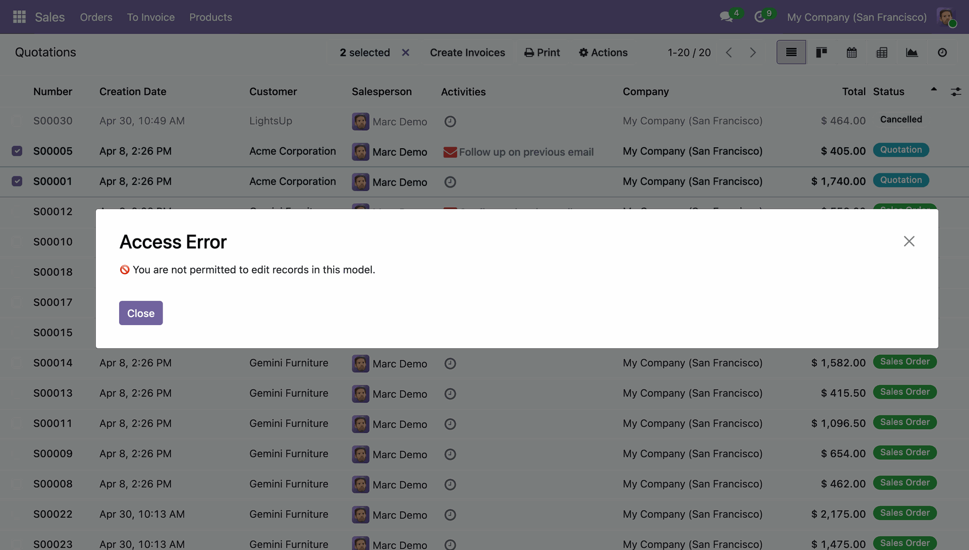 Restricted Edit Access Odoo AMS
